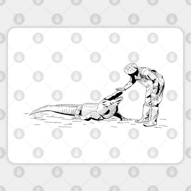 Petting an Alligator Line Art Magnet by H. R. Sinclair